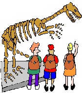 clipart of 3 students standing in front of dinosaur bones